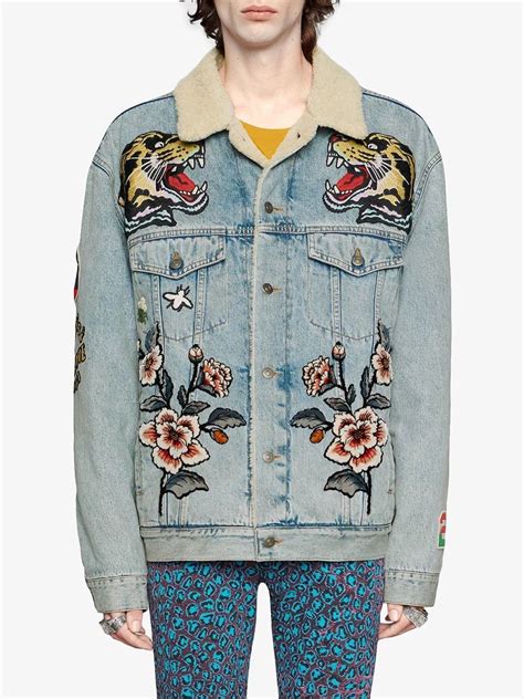 gucci denim jacket patches|Gucci denim jacket modern.